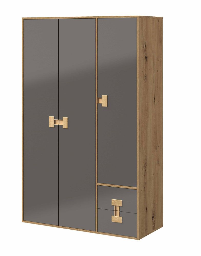 Jugendzimmer - Drehtürenschrank / Kleiderschrank Garian 04, Farbe: Eiche / Grau- Abmessungen: 191 x 120 x 50 cm (H x B x T)