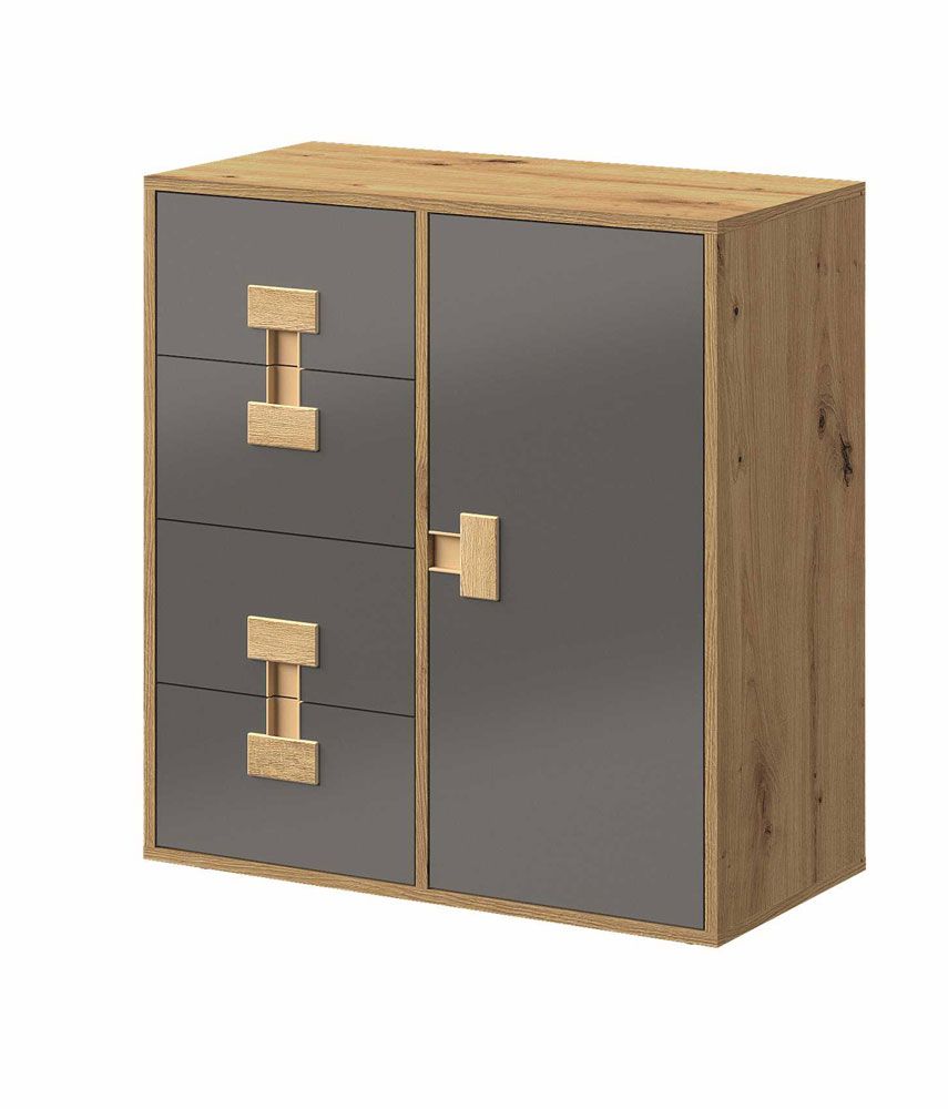 Jugendzimmer - Kommode Garian 07, Farbe: Eiche / Grau, Abmessungen: 86 x 80 x 40 cm (H x B x T)