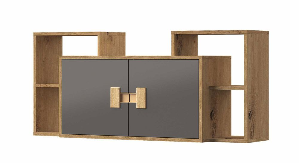 Jugendzimmer - Hängeschrank Garian 12, Farbe: Eiche / Grau - Abmessungen: 53 x 120 x 32 cm (H x B x T)