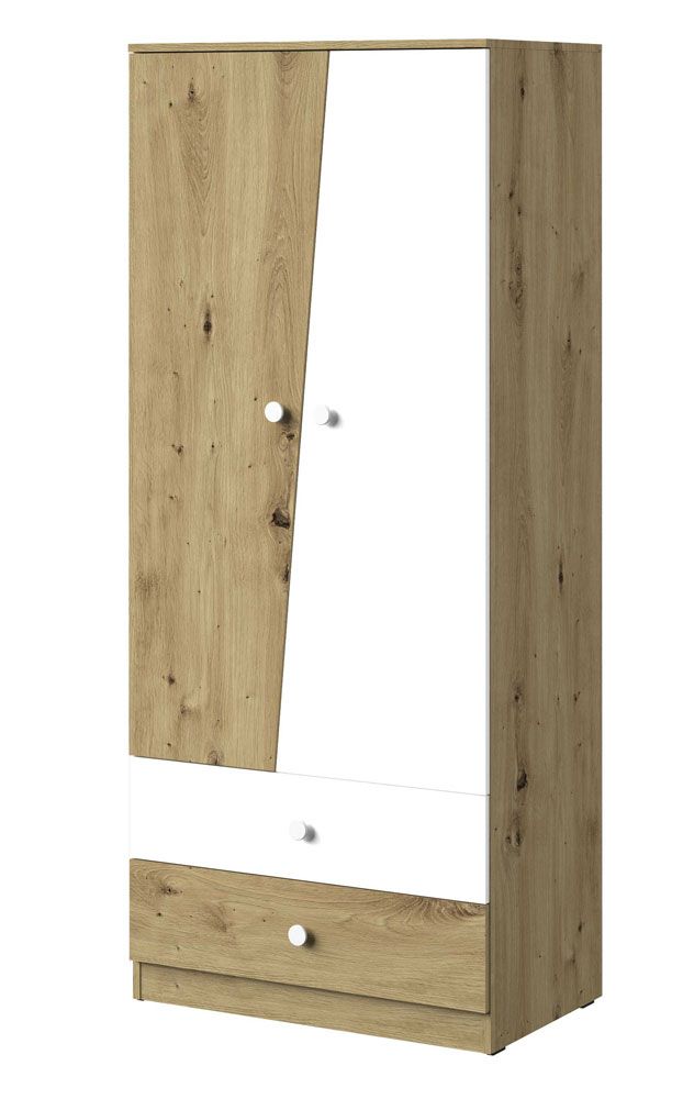 Drehtürenschrank / Kleiderschrank Sirte 01, Farbe: Eiche / Weiß matt -  Abmessungen: 190 x 80 x 50 cm (H x B x T)