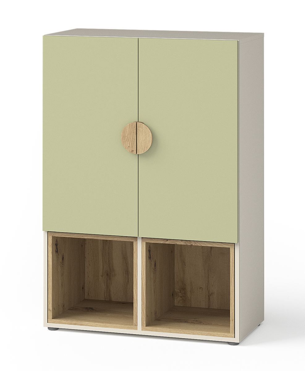 Kommode Maräne 06, Farbe: Beige / Eiche Artisan / Grün - Abmessungen: 117 x 80 x 40 cm (H x B x T)