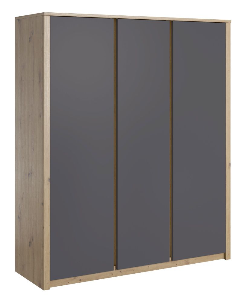 Drehtürenschrank / Kleiderschrank Faleula 09, Farbe: Eiche / Grau - 196 x 166 x 53 cm (H x B x T)