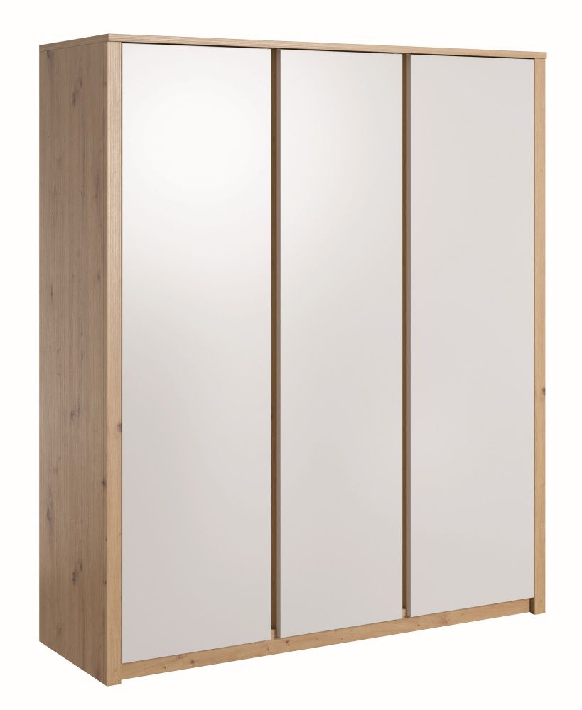 Drehtürenschrank / Kleiderschrank Faleula 09, Farbe: Eiche / Weiß - 196 x 166 x 53 cm (H x B x T)