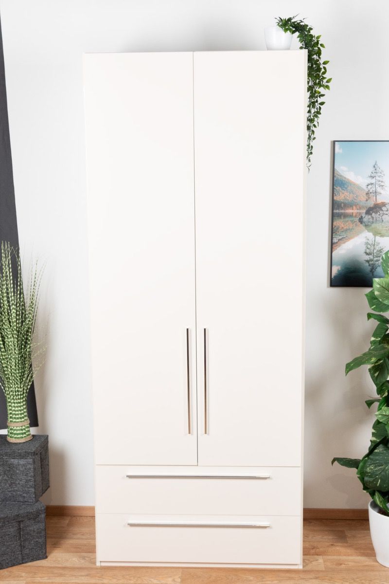 Drehtürenschrank / Kleiderschrank Siumu 03, Farbe: Beige / Beige Hochglanz - 224 x 92 x 56 cm (H x B x T)