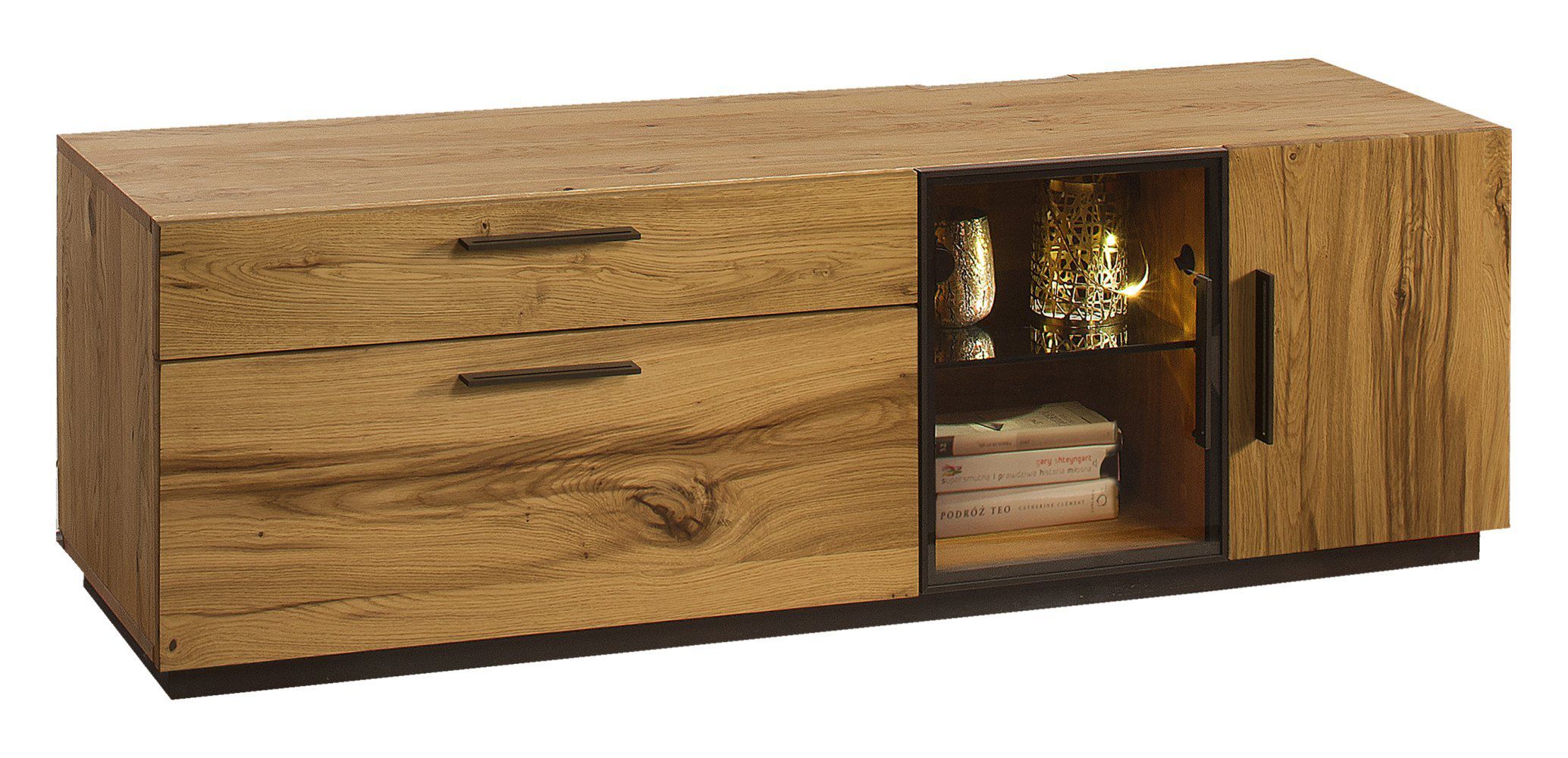 TV-Unterschrank Serrator 07, Farbe: Eiche natur geölt / Dunkelbraun - 47 x 149 x 48 cm (H x B x T)