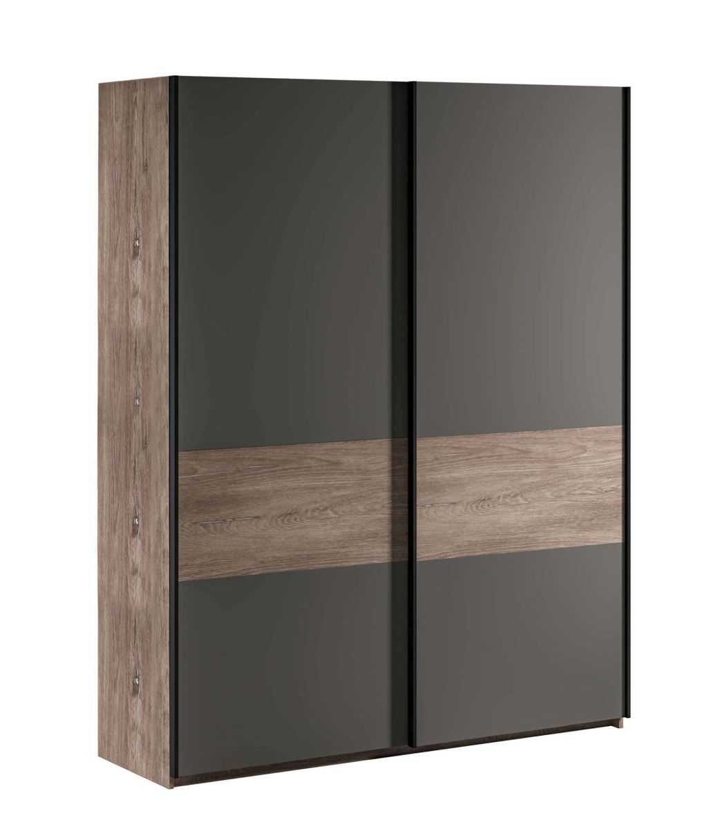 Schiebetürenschrank / Kleiderschrank Albondon 01, Farbe: Eiche / Anthrazit - Abmessungen: 222 x 179 x 64 cm (H x B x T)