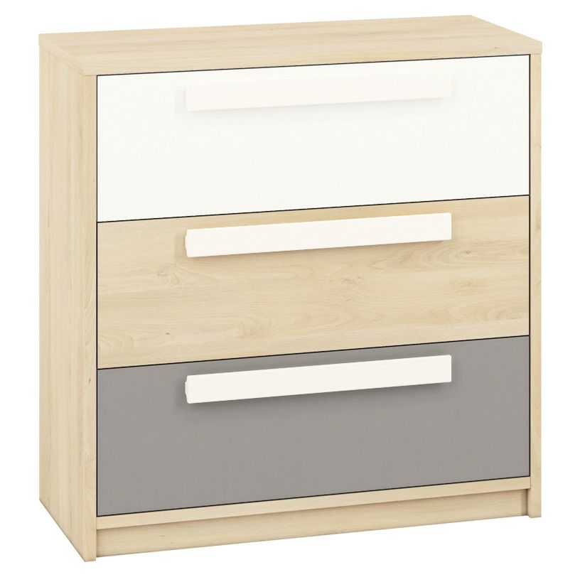 Jugendzimmer - Kommode Greeley 10, Farbe: Buche / Weiß / Platingrau - Abmessungen: 93 x 92 x 40 cm (H x B x T), mit 3 Schubladen