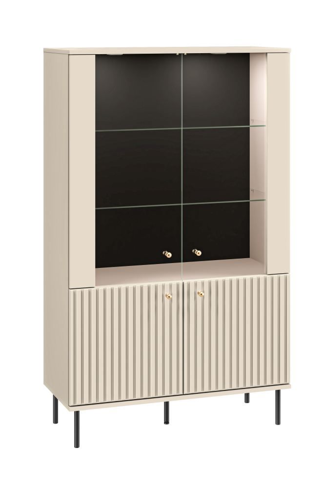 Vitrine Petkula 03, Farbe: Beige hell - Abmessungen: 151 x 92 x 40 cm (H x B x T), mit 4 Türen und 4 Fächern