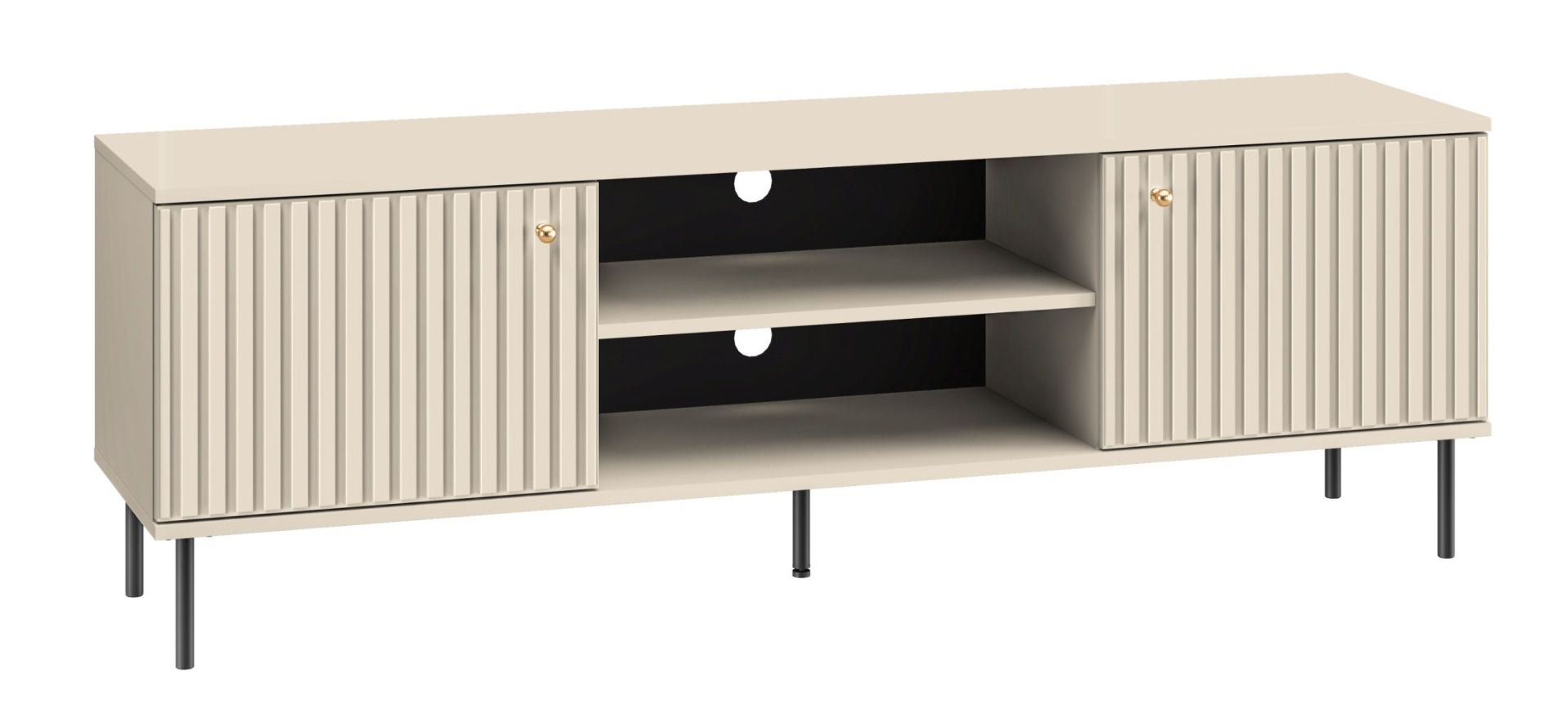 TV-Unterschrank Petkula 06, Farbe: Beige hell - Abmessungen: 53 x 160 x 40 cm (H x B x T), mit 2 Türen und 4 Fächern