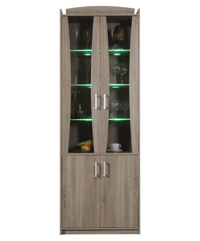 Vitrine "Kontich" 01, Farbe: Eiche Trüffel - Abmessungen: 212 x 75 x 35 cm (H x B x T)