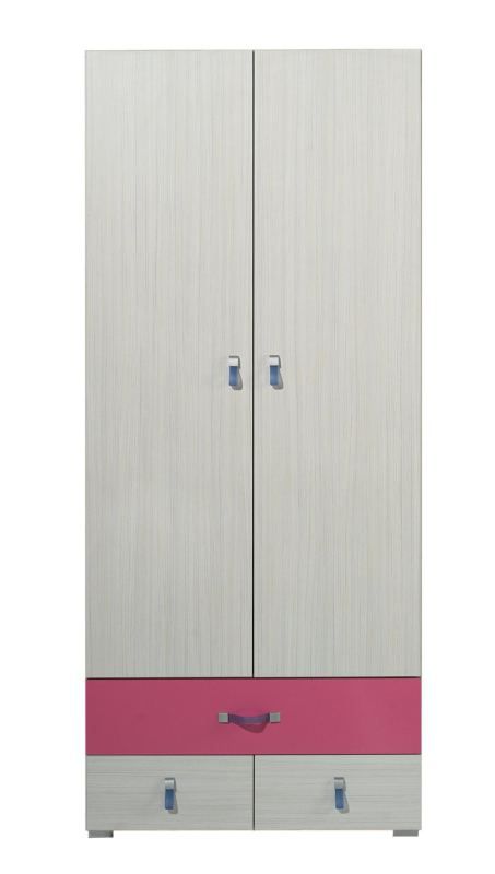 Kinderzimmer - Drehtürenschrank / Kleiderschrank "Felipe" 02, Rosa / Weiß - Abmessungen: 190 x 80 x 50 cm (H x B x T)