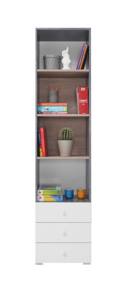 Jugendzimmer - Regal Lede 07, Farbe: Grau / Eiche / Weiß - Abmessungen: 190 x 45 x 40 cm (H x B x T)