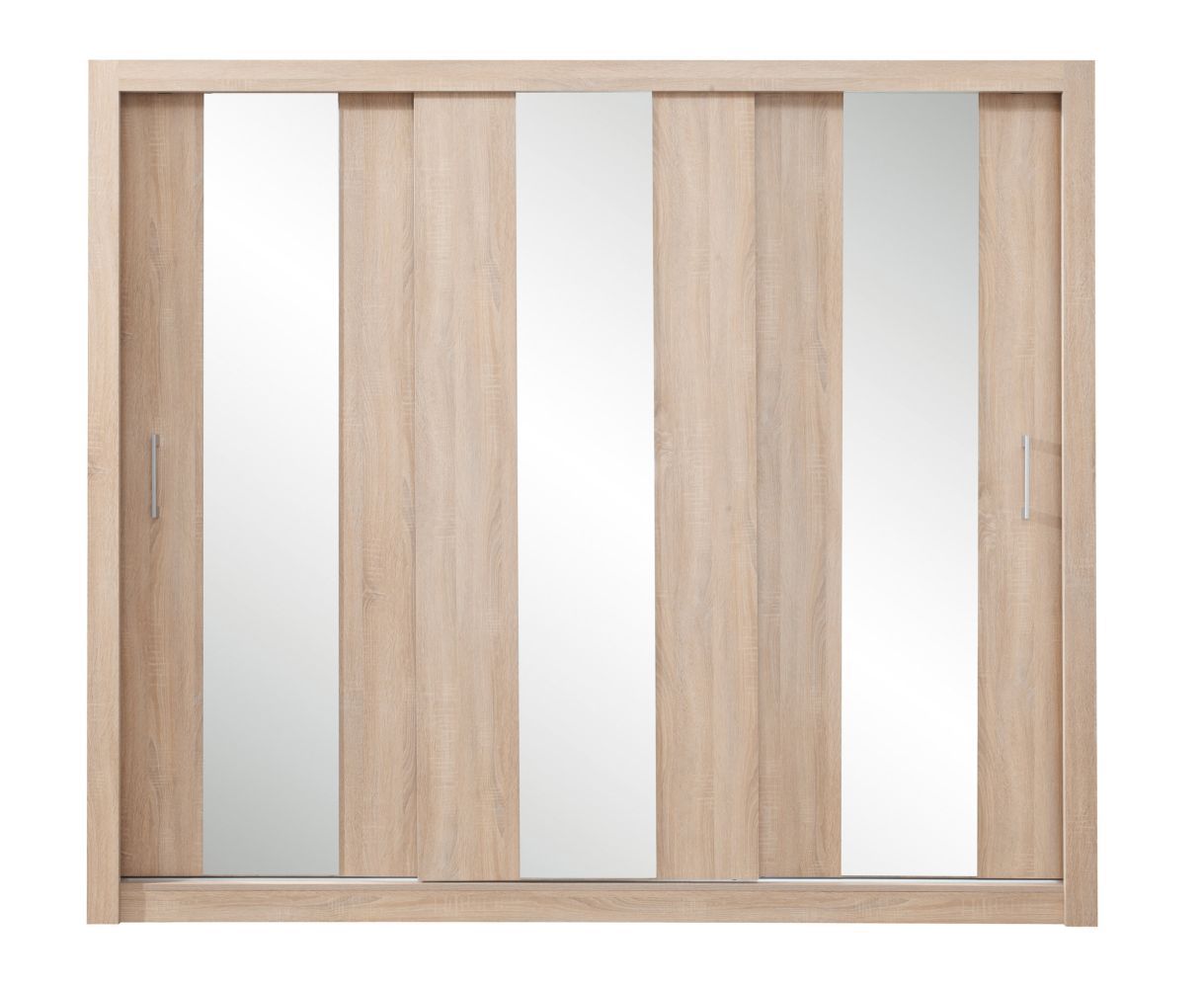 Schiebetürenschrank / Kleiderschrank Zwalm 01, Farbe: Eiche - Abmessungen: 215 x 250 x 60 cm (H x B x T)