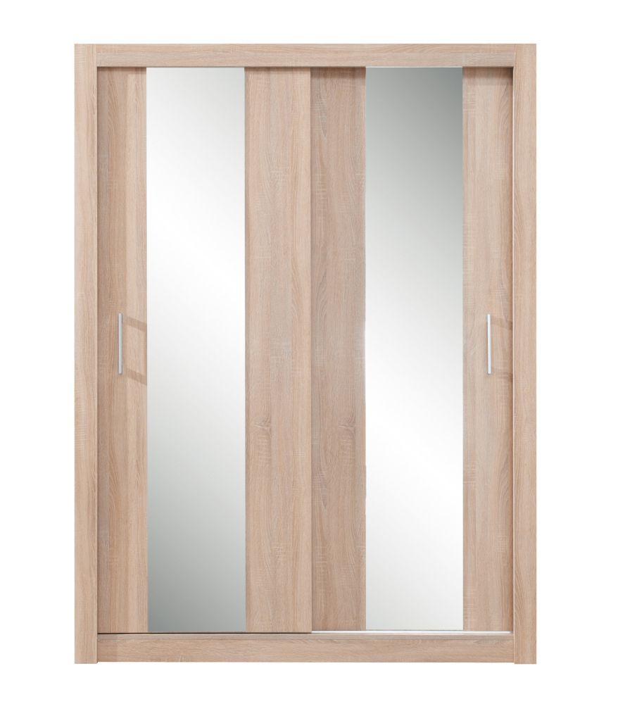 Schiebetürenschrank / Kleiderschrank Zwalm 03, Farbe: Eiche - Abmessungen: 215 x 160 x 60 cm (H x B x T)