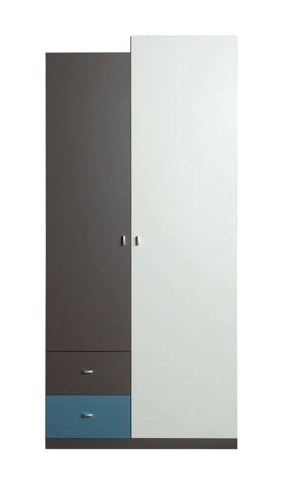 Jugendzimmer Drehtürenschrank / Kleiderschrank Ohey 03, Farbe: Grau / Weiß / Blau - Abmessungen: 195 x 90 x 50 cm (H x B x T)