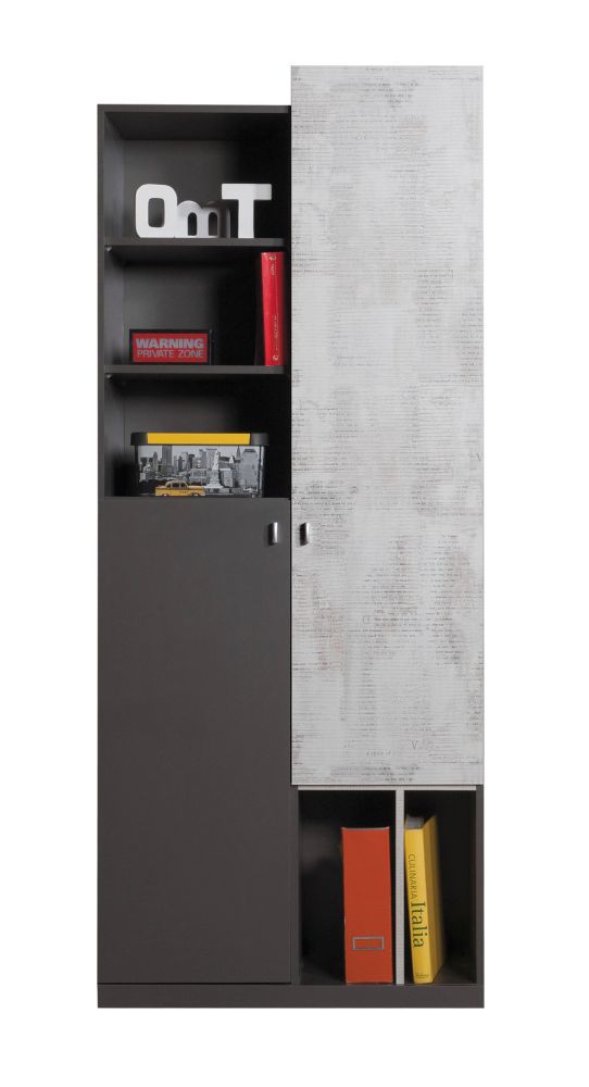 Jugendzimmer Drehtürenschrank / Kleiderschrank Ohey 04, Farbe: Dunkelgrau / Hellgrau - Abmessungen: 195 x 80 x 40 cm (H x B x T)