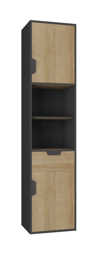 Jugendzimmer Schrank Sprimont 05, Farbe: Grau / Eiche - Abmessungen: 195 x 45 x 40 cm (H x B x T)