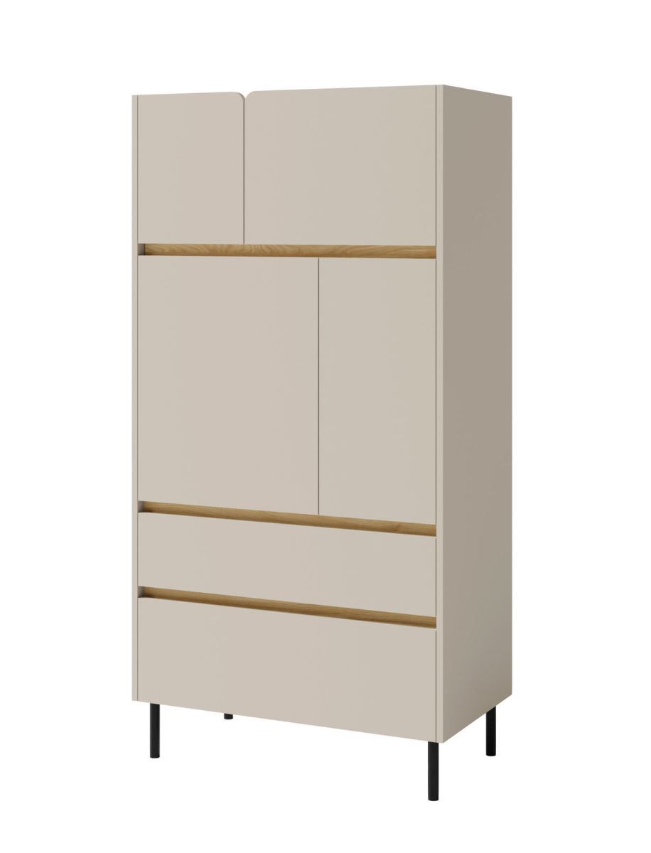 Eleganter Schrank Fricourt 05, Beige / Eiche hell, 165 x 80 x 40 cm, mit 6 Fächern und 2 Schubladen, ABS-Kanten, exakte Konstruktion, langlebig