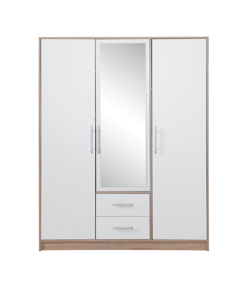 Drehtürenschrank / Kleiderschrank Hannut 12, Farbe: Weiß / Eiche - Abmessungen: 190 x 150 x 56 cm (H x B x T)