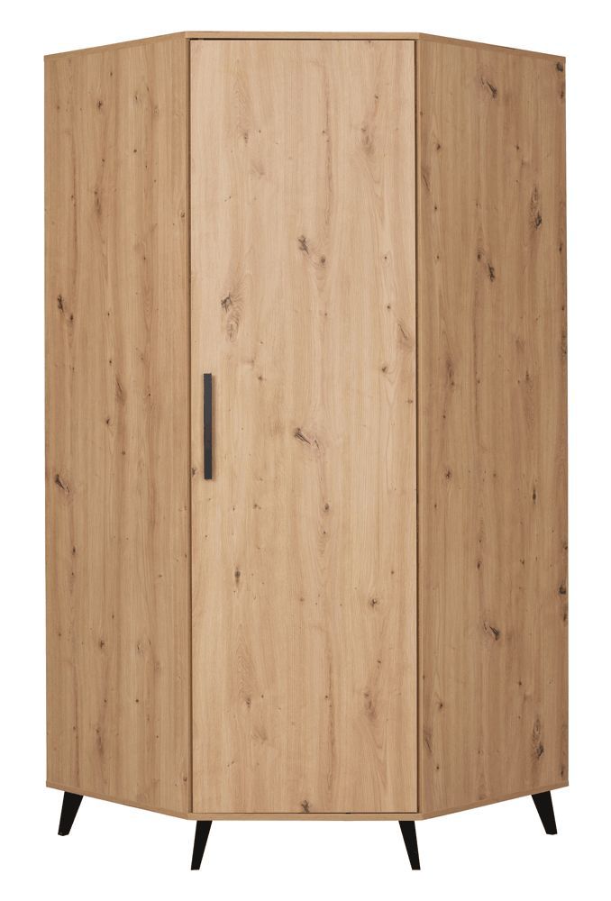 Eckkleiderschrank mit viel Stauraum Gondomar 04, Farbe: Eiche Artisan - Abmessungen: 195 x 92 x 92 cm (H x B x T), mit 2 Kleiderstangen und 10 Fächern