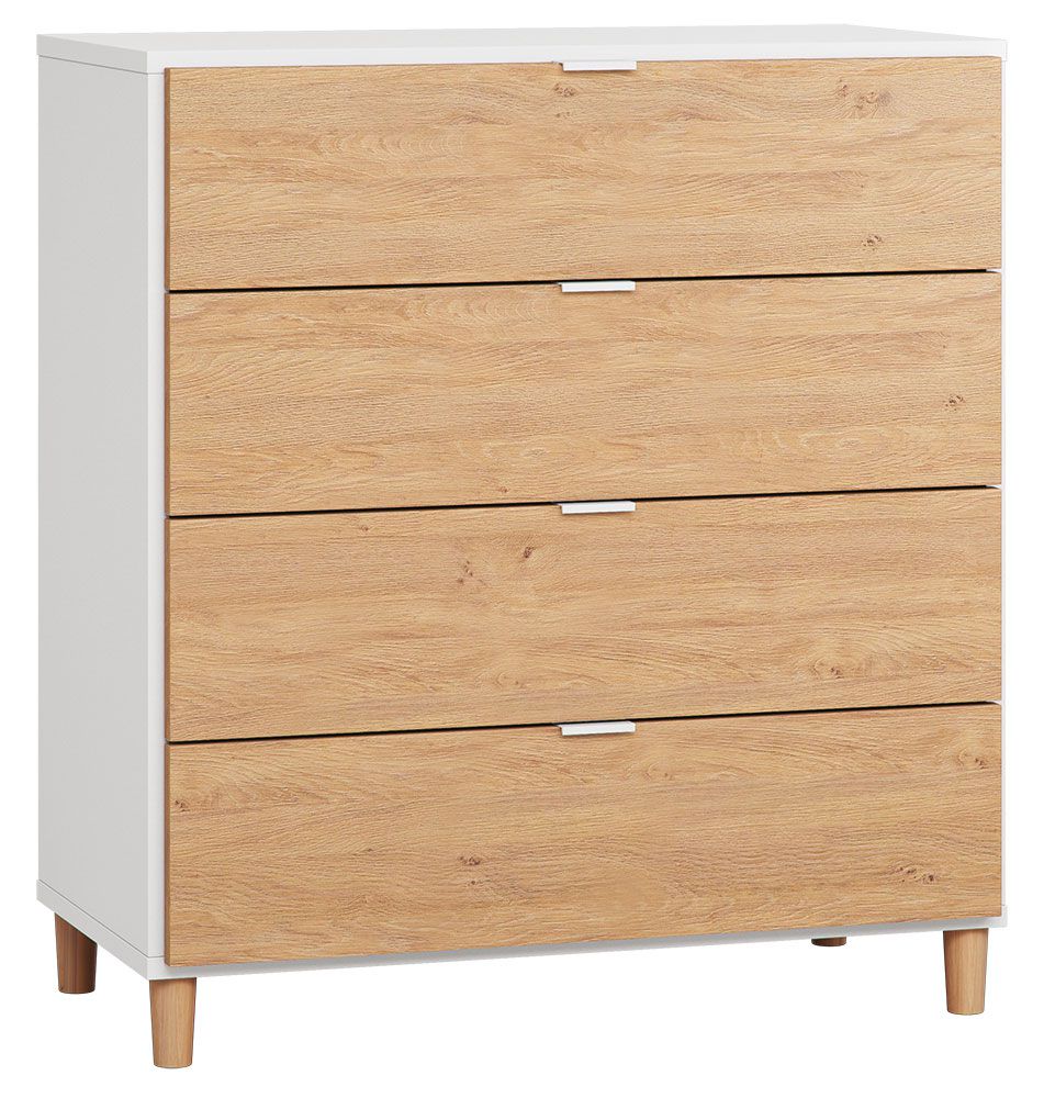 Kommode Arbolita 33, Farbe: Weiß / Eiche - Abmessungen: 100 x 90 x 47 cm (H x B x T)