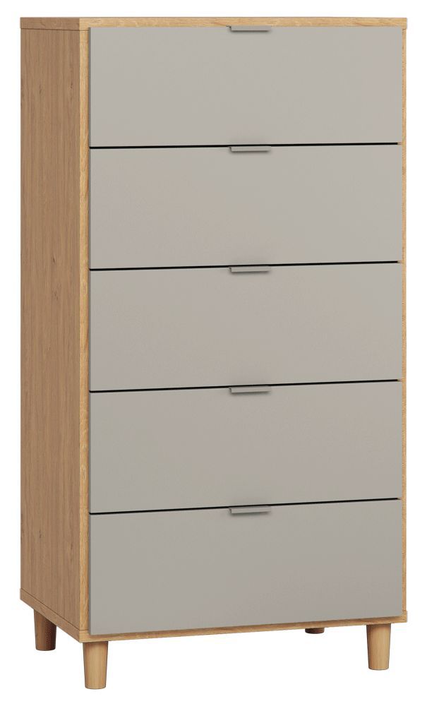 Kommode Nanez 05, Farbe: Eiche / Grau - Abmessungen: 122 x 63 x 47 cm (H x B x T)