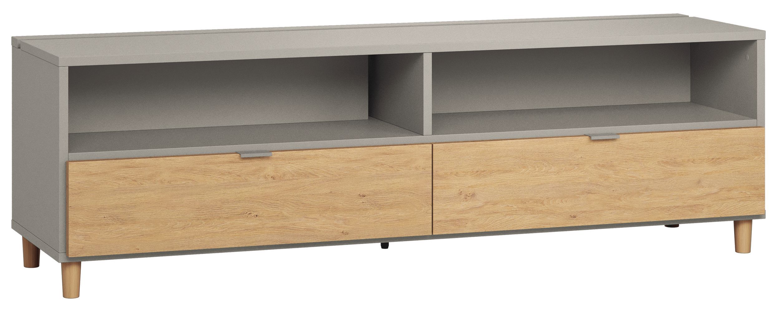 TV-Unterschrank Nanez 33, Farbe: Grau / Eiche - Abmessungen: 56 x 180 x 47 cm (H x B x T)