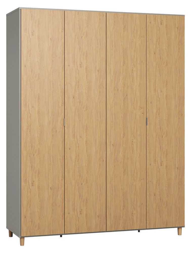 Drehtürenschrank / Kleiderschrank Nanez 37, Farbe: Grau / Eiche - Abmessungen: 239 x 185 x 57 cm (H x B x T)