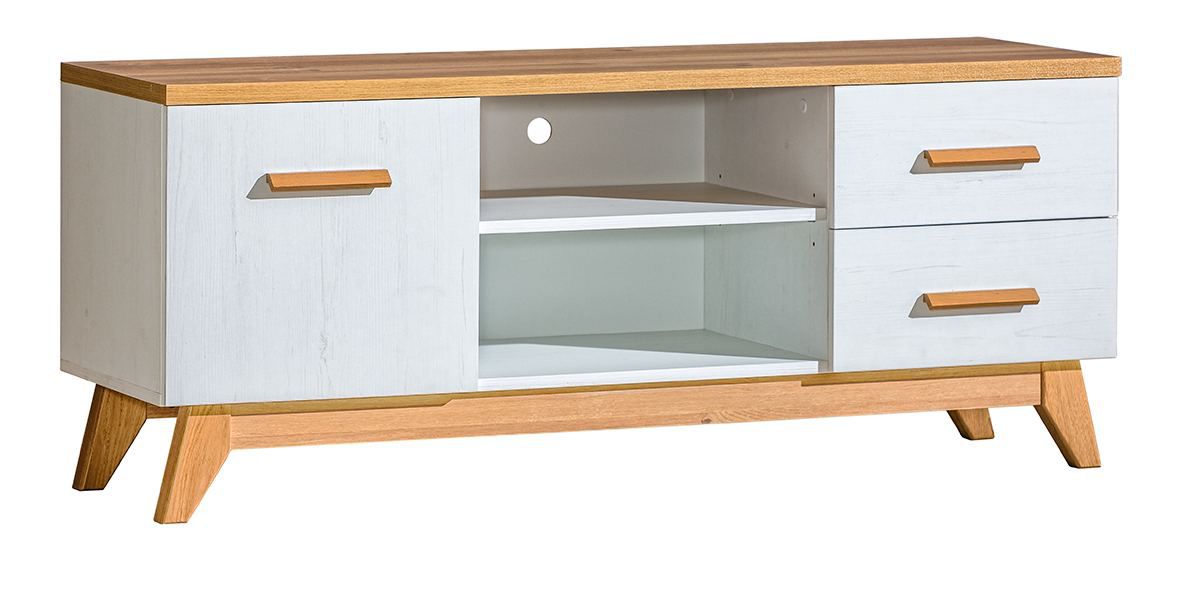 TV - Unterschrank Panduros 05, Farbe: Kiefer Weiß / Eiche Braun - Abmessungen: 56 x 135 x 40 cm (H x B x T)