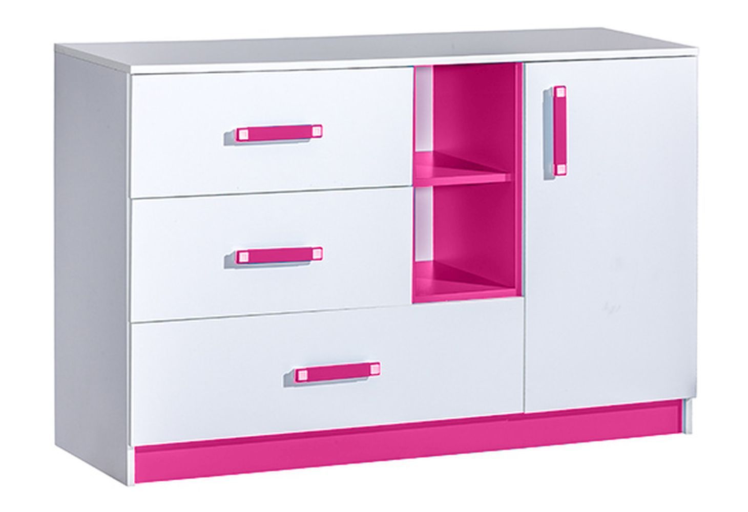 Kinderzimmer - Kommode Frank 07, Farbe: Weiß / Rosa - 83 x 130 x 40 cm (H x B x T)