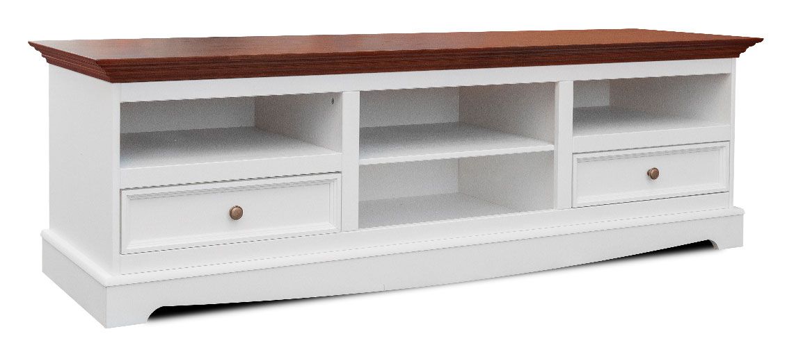 TV-Unterschrank Gyronde 10, Kiefer massiv Vollholz, Farbe: Weiß / Walnuss - 53 x 167 x 53 cm (H x B x T)