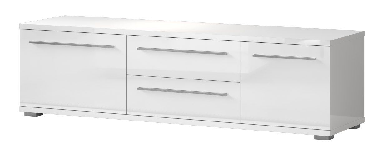 TV-Unterschrank Garim 31, Farbe: Weiß Hochglanz - 46 x 165 x 45 cm (H x B x T)