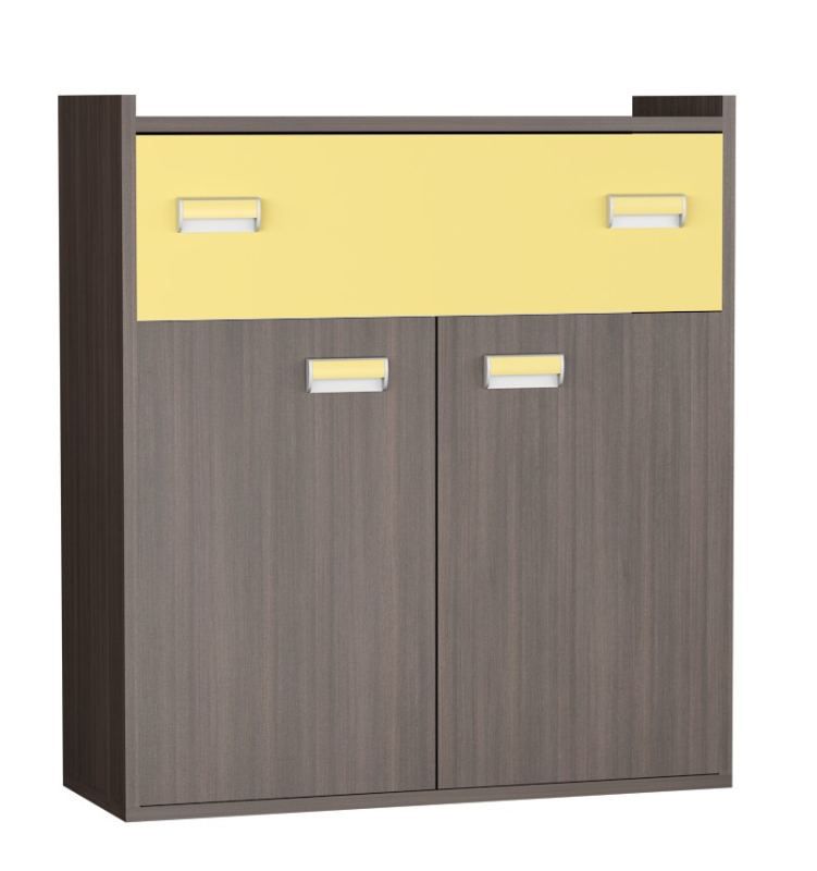 Jugendzimmer - Kommode Gregor 02, Farbe: Eiche Dunkelbraun / Gelb - 99 x 90 x 34 cm (H x B x T)