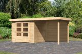 Gartenhaus SET AKTION naturbelassen mit Anbaudach 2,4 m Breite, Rückwand, Grundfläche: 5,05m²