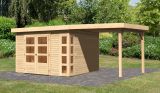 Gartenhaus SET naturbelassen mit Anbaudach 2,4 m Breite, Grundfläche: 9m²