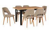 Essgruppe S mit 6 Polstersessel, großer Esstisch, modernes Design, robustes Material, hohe Festigkeit und Haltbarkeit, Farbe: Eiche/Schwarz, Polster: Beige