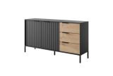 Sideboard mit Soft-Close-System Fouchana 09, Farbe: Schwarz / Eiche Artisan - Abmessungen: 81 x 153 x 39,5 cm (H x B x T), mit drei Schubladen