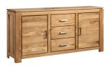 Robuste Kommode / Sideboard Balsa 02, Saug- und Wischroboter kompatibel, geölt und gewachst, Natur, Soft-Close-System, Eiche teilmassiv, 87 x 175 x 47 cm, zwei Türen und drei Schubladen