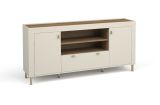 Sideboard mit stylischen Design Barbe 21, ABS-Kantenschutz, Griffe: Gold, Farbe: Kaschmir, zwei Türen, Maße: 83,5 x 177 x 40 cm, eine Schubladen, sechs Fächer, sehr Stabil und Langlebig