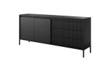 Kommode / Sideboard mit drei Schubladen Balta 09, vier Fächer, Farbe: Schwarz, Maße: 81 x 187 x 39,5 cm, Push-to-open Funktion, ABS-Kantenschutz