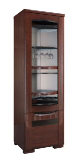 Robuster Barschrank Krasno 05, Eiche Massivholz, zwei Fächer, zwei Glasaufhänger, Maße: 193 x 61 x 53 cm, System mit drehbaren Regalen