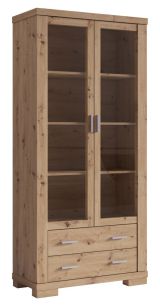 Vitrine "Temerin" 17, Farbe: Eiche Rustikal - Abmessungen: 195 x 90 x 42 cm (H x B x T)