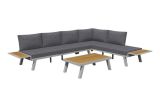 Verstellbare Gartensitzgruppe Washington XXL 5-teilig 6-Sitzer, graualuminium/dunkelgrau, 1 Loungetisch, 2 Beistelltische zum Einhängen, SPUN-Polyester