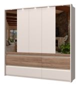 Kleiderschrank mit Spiegel Papauta 09, Farbe: Kaschmir / Eiche dunkel - Abmessungen: 226 x 232 x 60 cm (H x B x T)