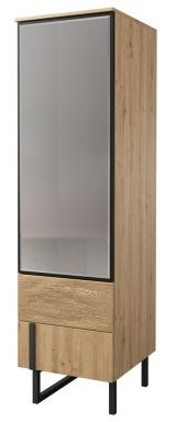 Schrank Slatina 48, Farbe: Eiche / Schwarz, teilmassiv - Abmessungen: 203 x 56 x 63 cm (H x B x T)