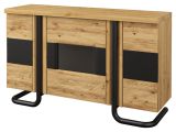 Kommode Ogulin 13, Farbe: Eiche / Schwarz, teilmassiv - Abmessungen: 87 x 142 x 45 cm (H x B x T)