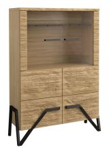 Vitrine Kastav 09, Farbe: Eiche / Schwarz, teilmassiv - 140 x 100 x 40 cm (H x B x T)