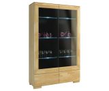 Vitrine "Lipik" 01, Farbe: Eiche / Schwarz, teilmassiv - Abmessungen: 192 x 122 x 43 cm (H x B x T)