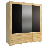 Drehtürenschrank / Kleiderschrank "Lipik" 40, Farbe: Eiche / Schwarz, teilmassiv - Abmessungen: 204 x 182 x 61 cm (H x B x T)