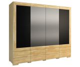 Drehtürenschrank / Kleiderschrank "Lipik" 42, Farbe: Eiche / Schwarz, teilmassiv - Abmessungen: 204 x 242 x 61 cm (H x B x T)